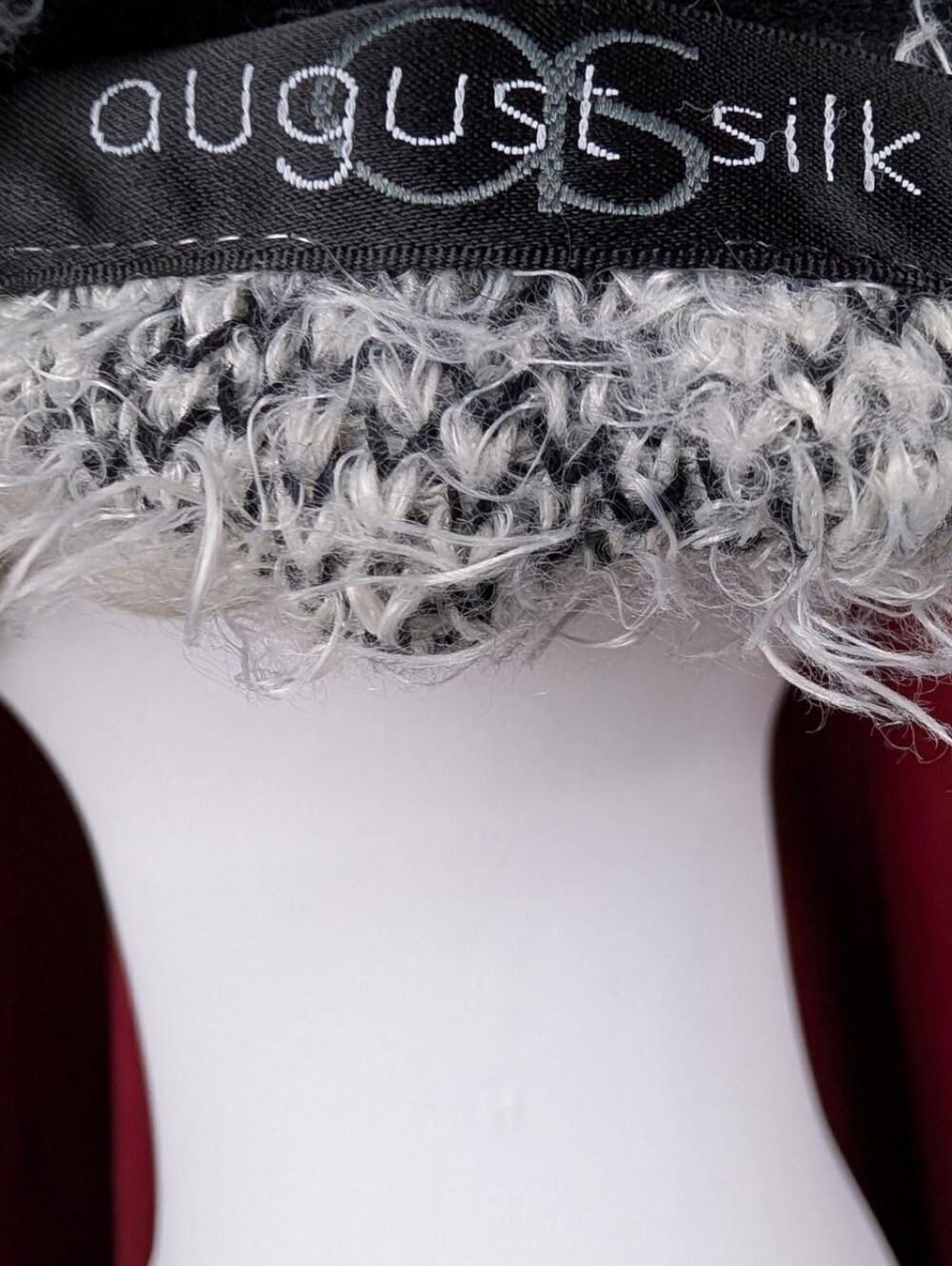 August Silk White & Black Eyelash Knit Diamond Pattern Fuzzy Long Cardigan - Picture 8 of 8